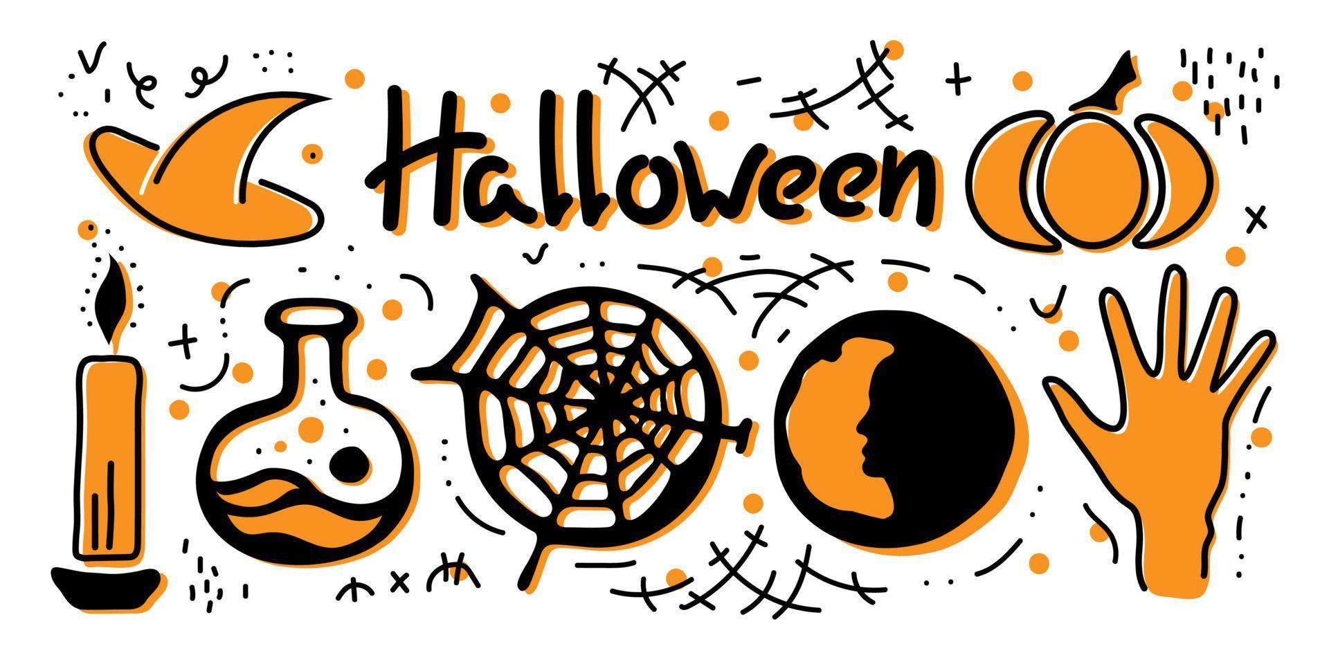 elementos de estilo doodle de festa de halloween. mão desenhada ilustração vetorial. isolado no fundo branco vetor