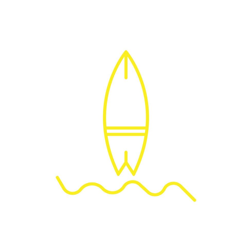 ícone de prancha de surf de vetor amarelo eps10 isolado no fundo branco. prancha de surf com símbolo de onda do mar em um estilo moderno simples e moderno para o design do seu site, logotipo, pictograma e aplicativo móvel