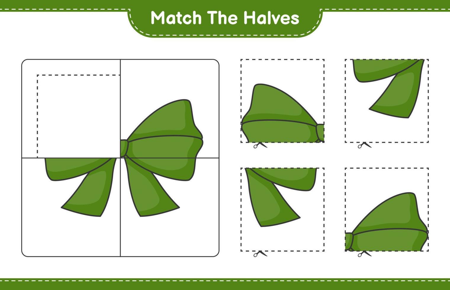 combinar as metades. combine as metades da fita. jogo educativo para crianças, planilha para impressão, ilustração vetorial vetor