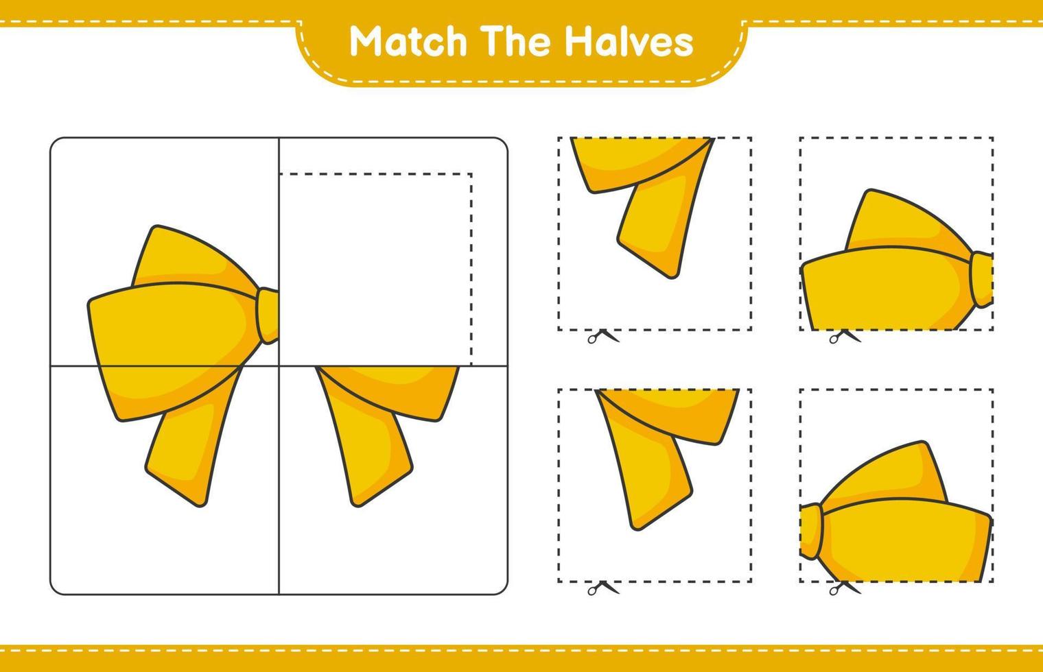 combinar as metades. combine as metades da fita. jogo educativo para crianças, planilha para impressão, ilustração vetorial vetor