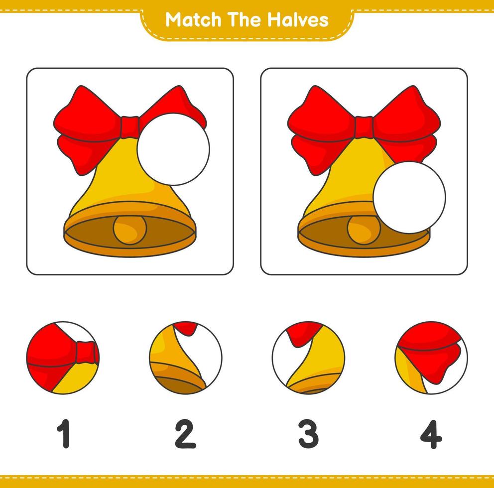 combinar as metades. combinar metades do sino de natal. jogo educativo para crianças, planilha para impressão, ilustração vetorial vetor