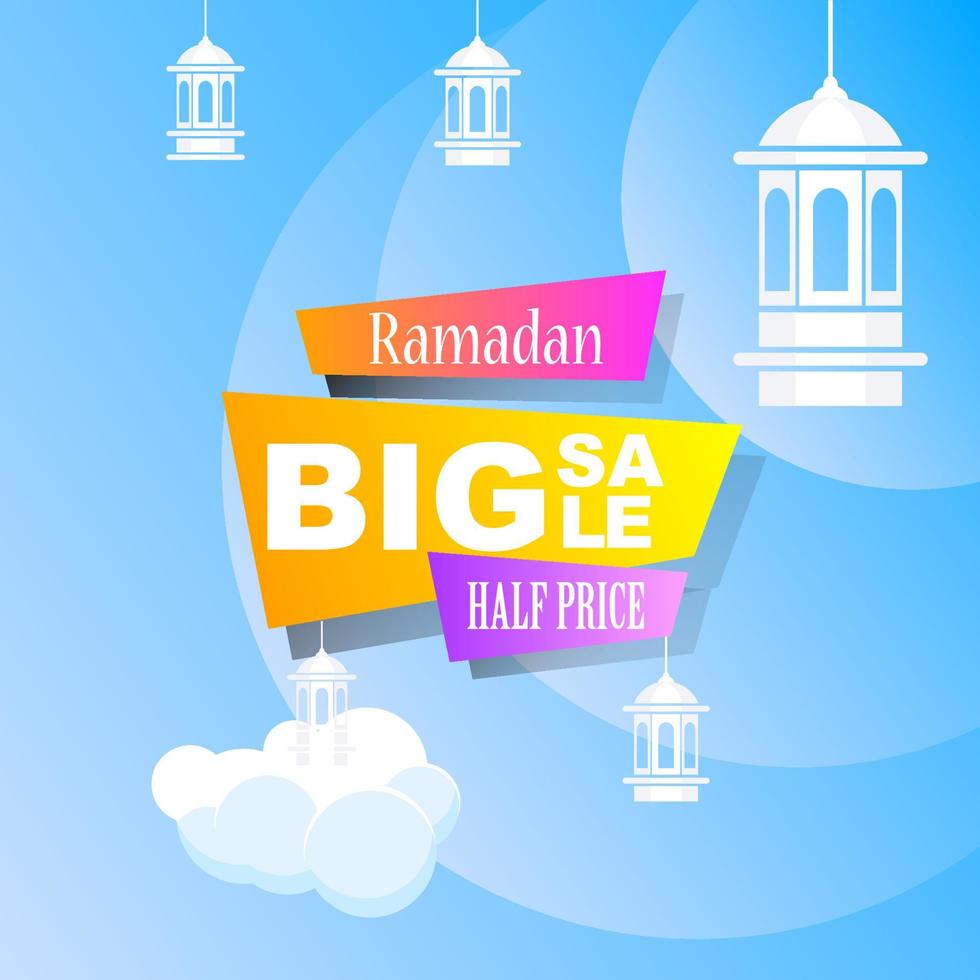 ramadan kareem set cartaz de venda e design de etiqueta de preço com cor gradiente colorida vetor