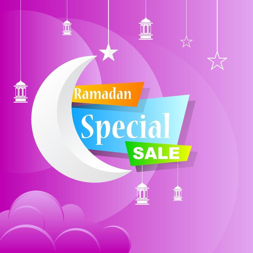 ramadan kareem set cartaz de venda e design de etiqueta de preço com cor gradiente colorida vetor