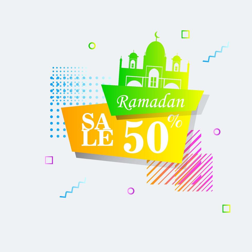 ramadan kareem set cartaz de venda e design de etiqueta de preço com cor gradiente colorida vetor