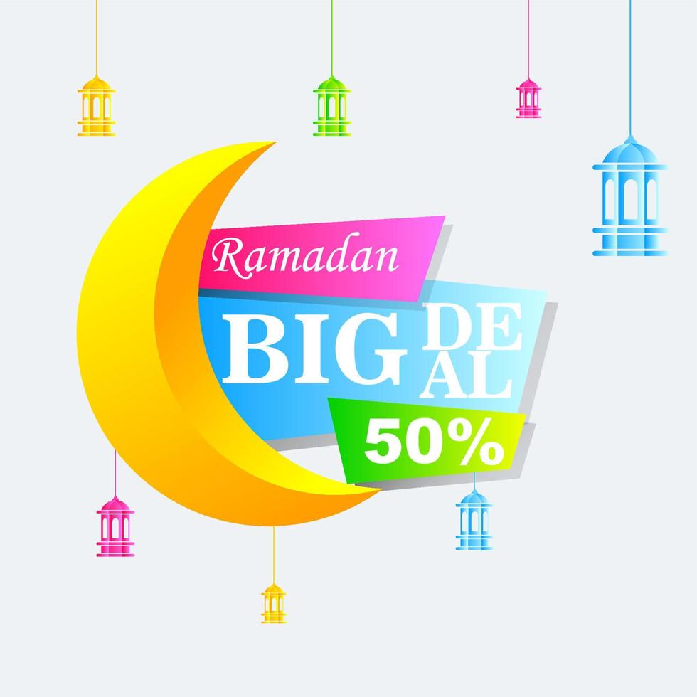 ramadan kareem set cartaz de venda e design de etiqueta de preço com cor gradiente colorida vetor