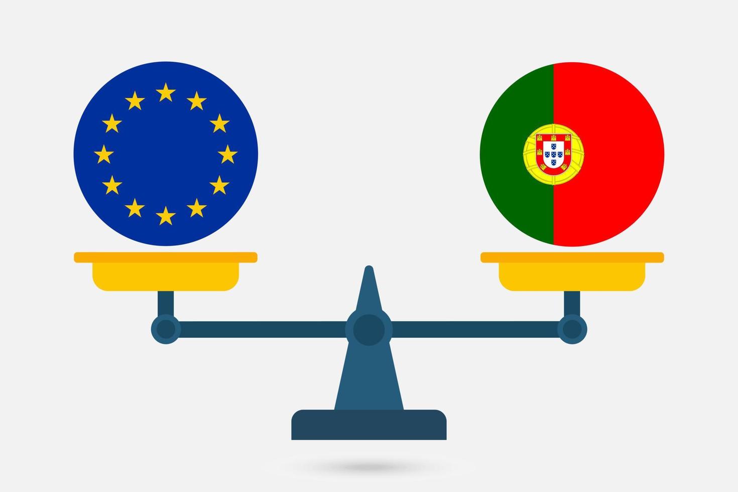 balança que equilibra a bandeira da ue e de portugal. ilustração vetorial. vetor