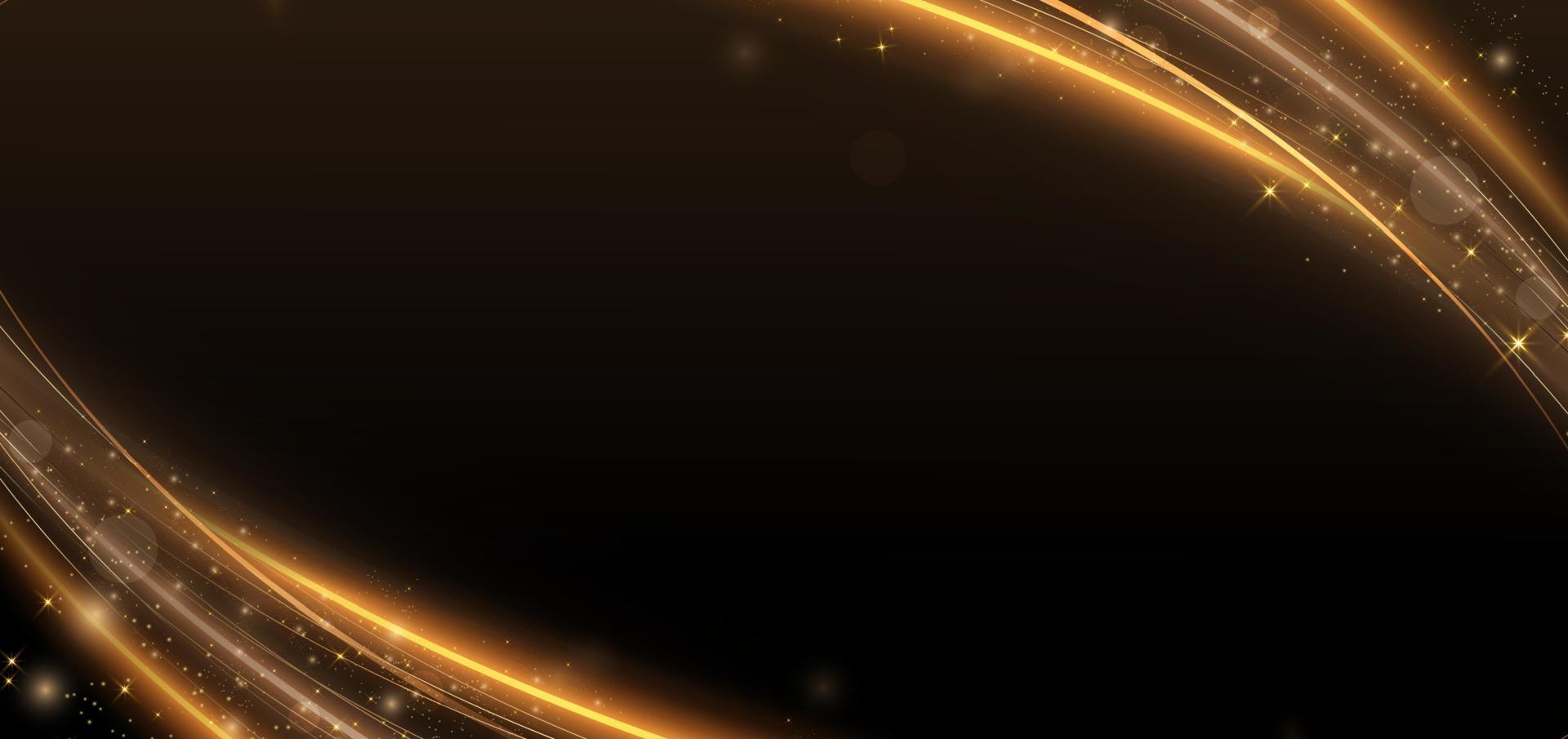 curva de ouro elegante abstrata brilhando com brilho de efeito de iluminação em fundo preto. modelo de design de prêmio premium. vetor