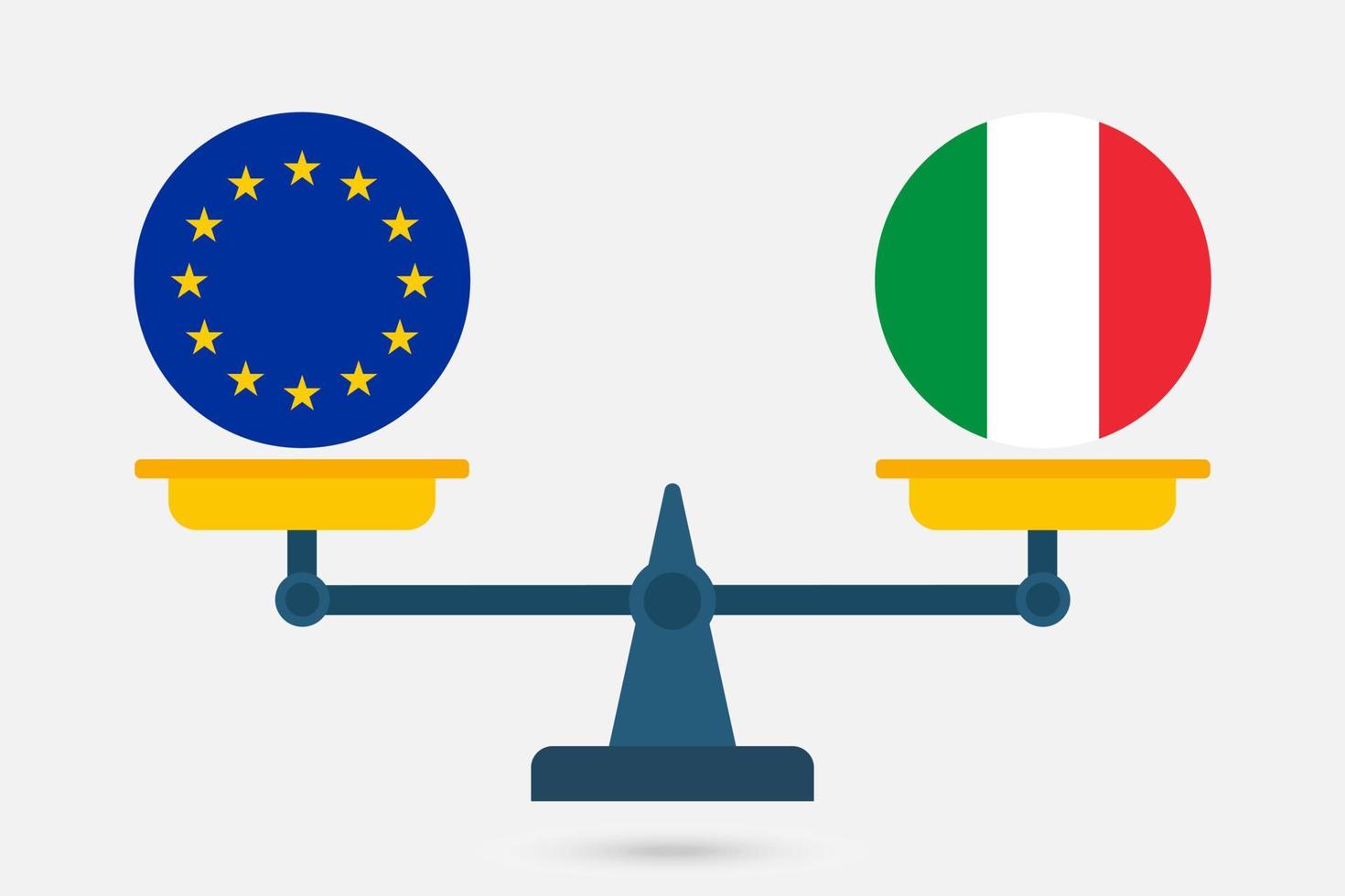 balança equilibrando a bandeira da ue e da itália. ilustração vetorial. vetor