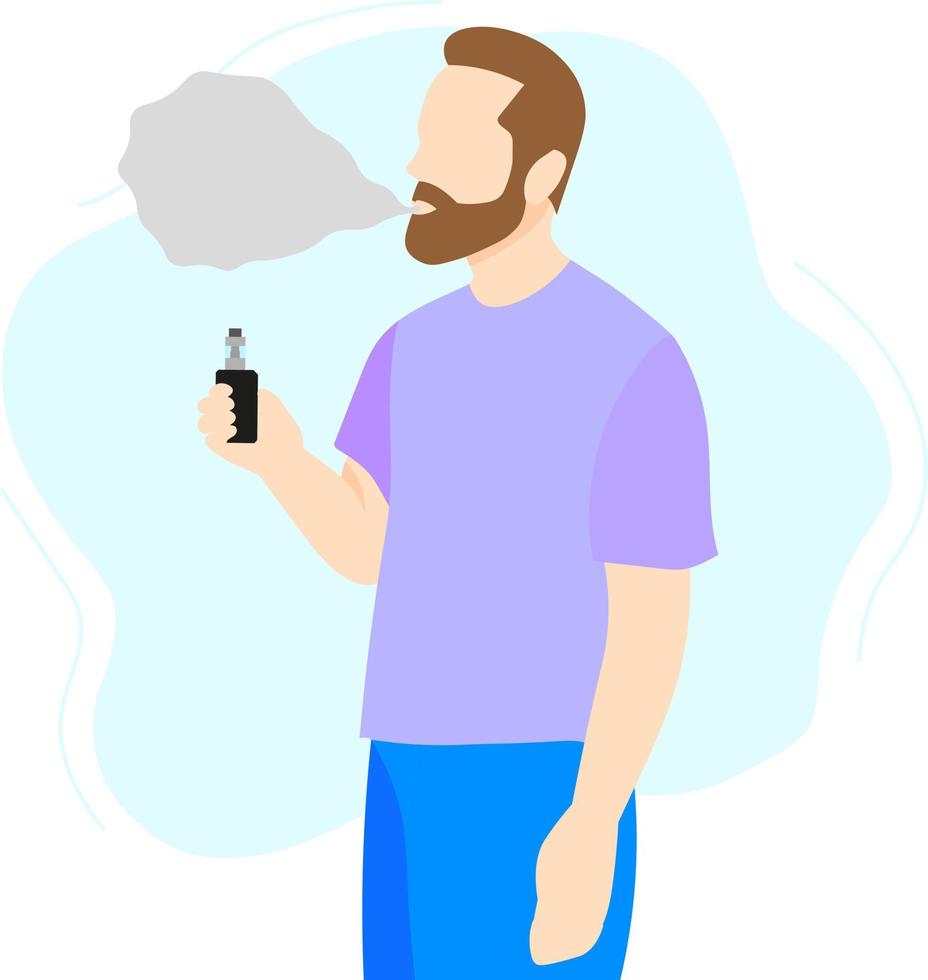 o homem barbudo está vaping. ilustração vetorial plana isolada em um fundo branco vetor