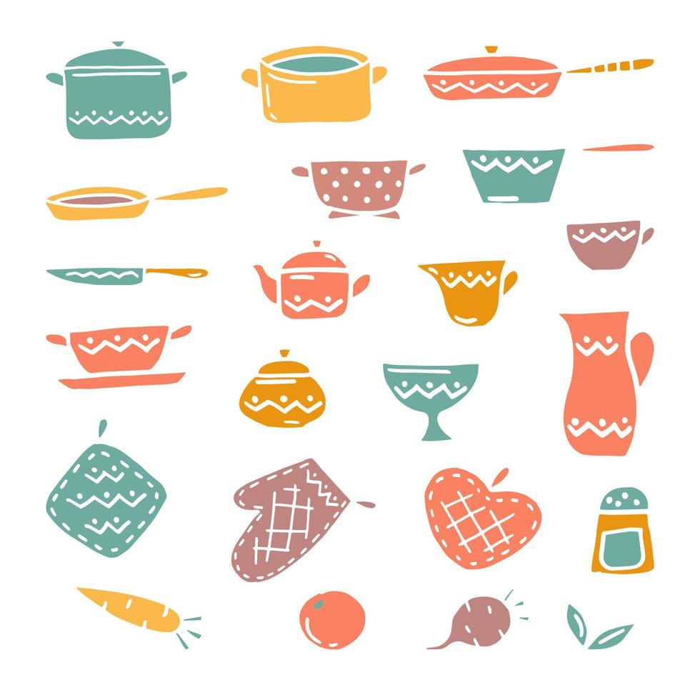 utensílios de cozinha conjunto desenho de mão isolado na ilustração de estoque background.vector branco. vetor