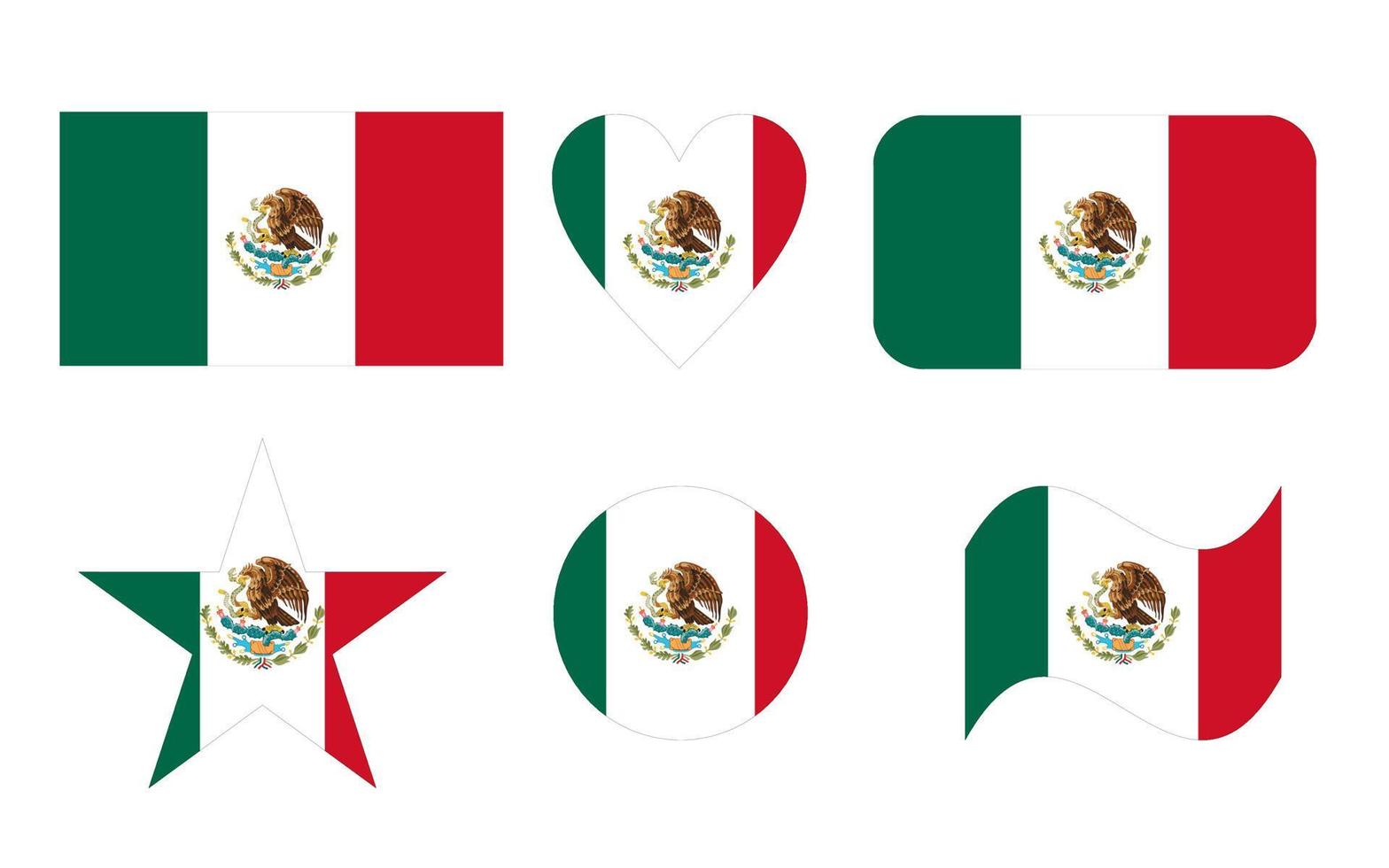 bandeira do méxico, bandeira do méxico em seis formas vetor