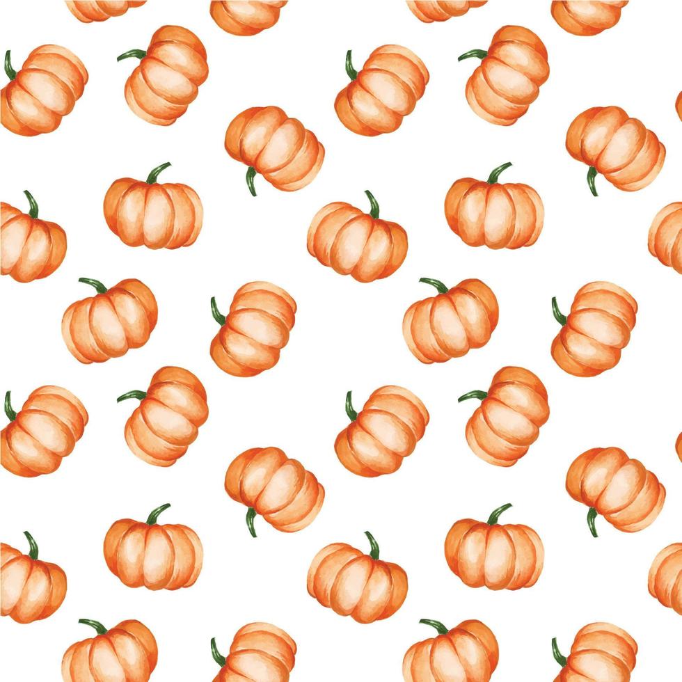 padrão sem emenda com abóboras em aquarela sobre um fundo branco. impressão fofa sobre o tema do outono, halloween, abóboras laranja. legumes, colheita de outono. plano de fundo para papel de parede, tecido, embrulho vetor
