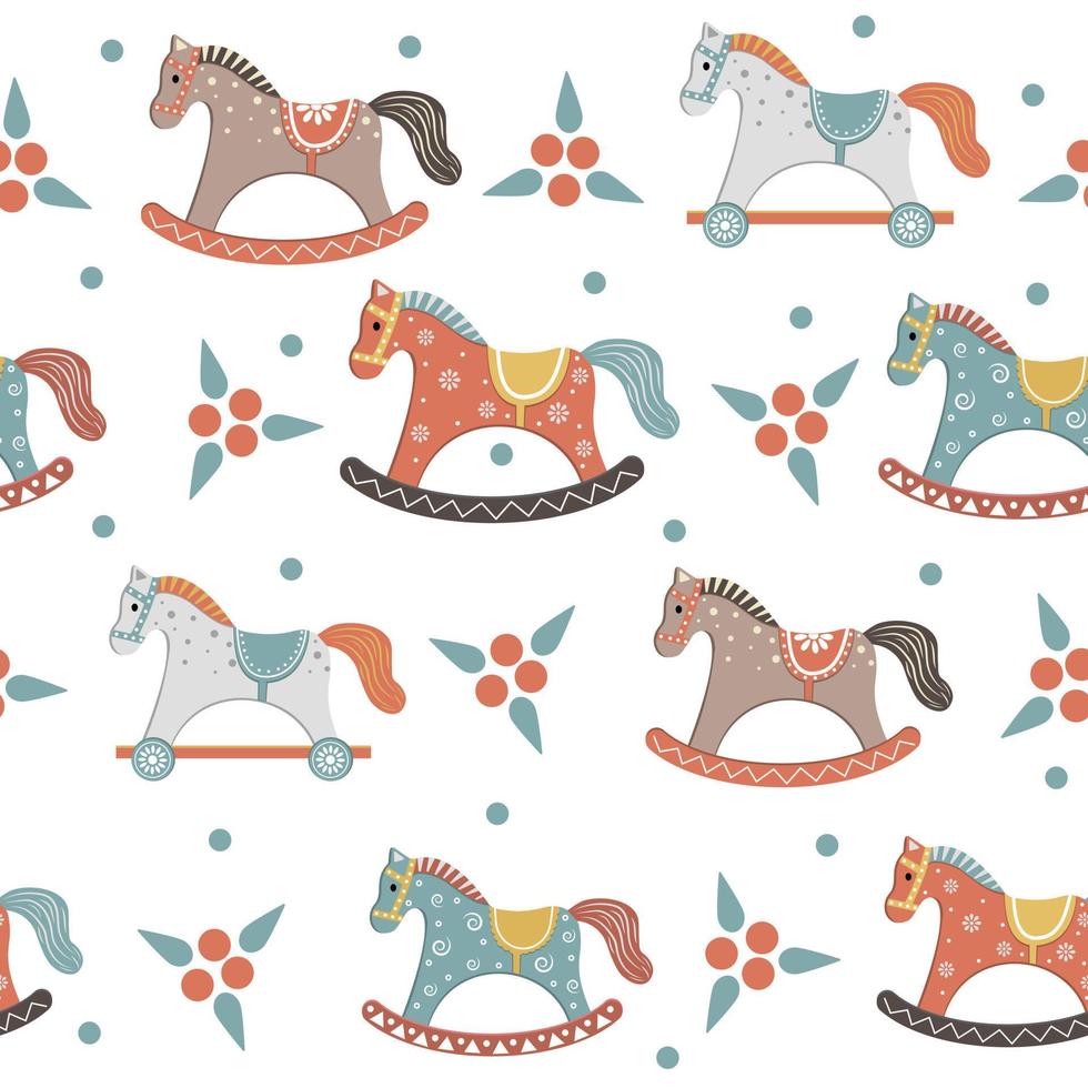 um padrão infantil com um cavalo de madeira no estilo boho. ilustração vetorial de cor vetor
