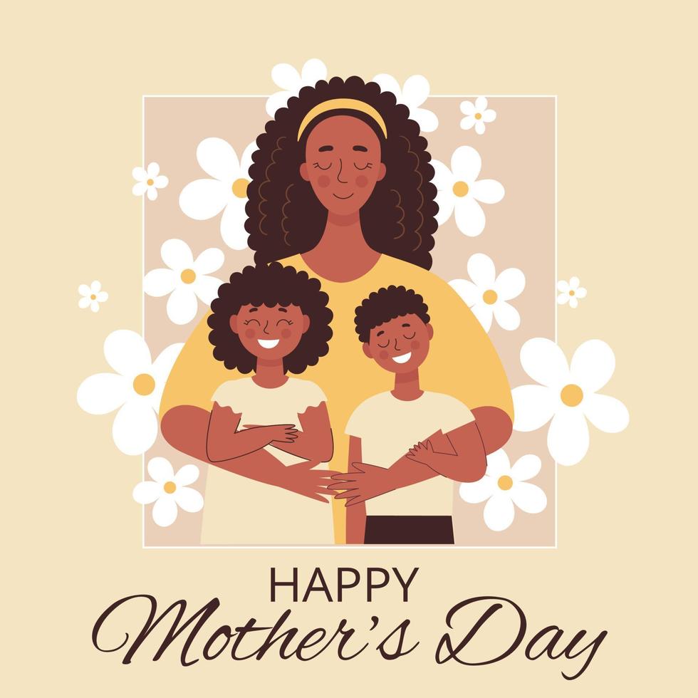 cartão de felicitações para o dia das mães, aniversário ou dia internacional da mulher. mulheres com filhos, família, pessoas. ilustração vetorial plana vetor
