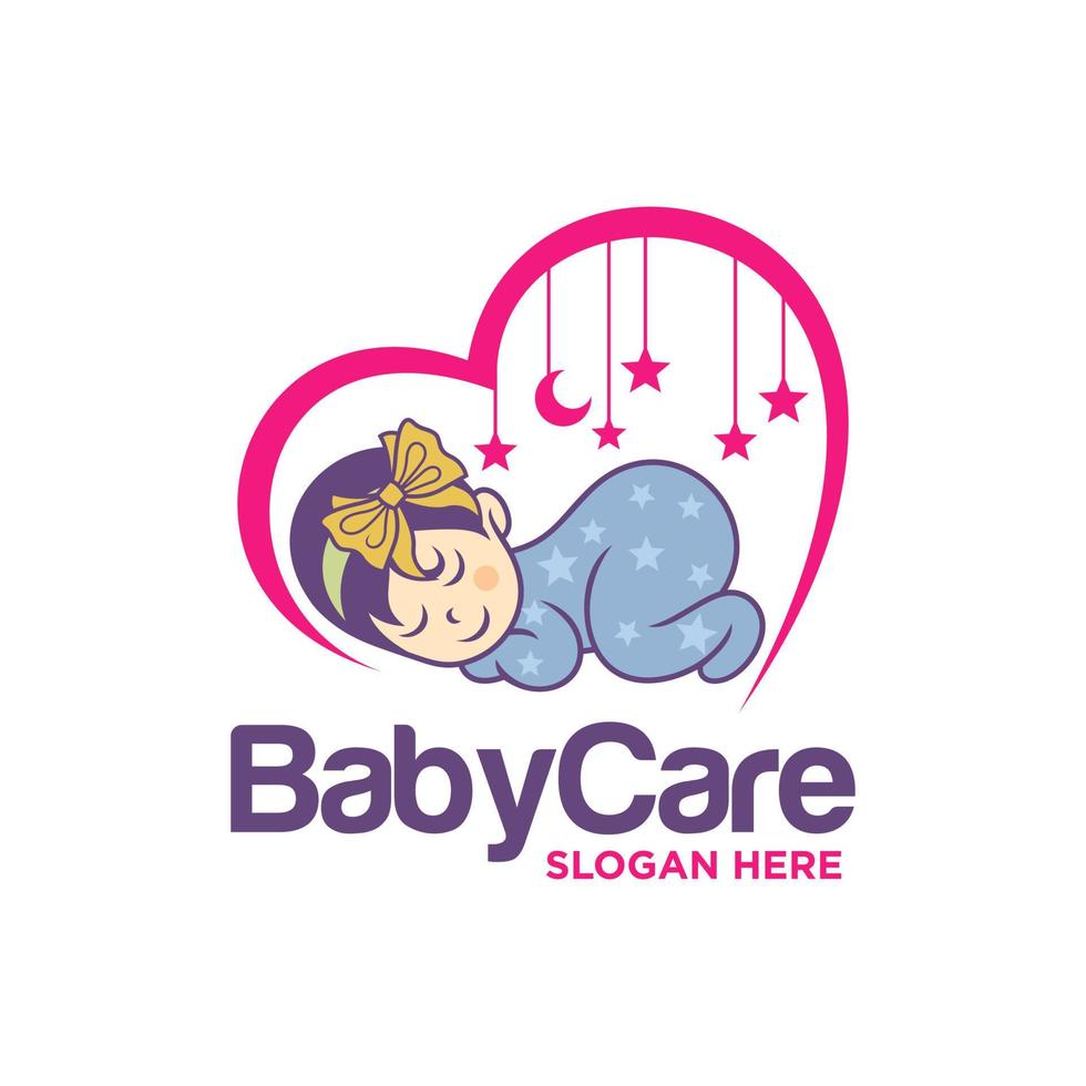 modelo de design de logotipo de bebê fofo dormindo vetor