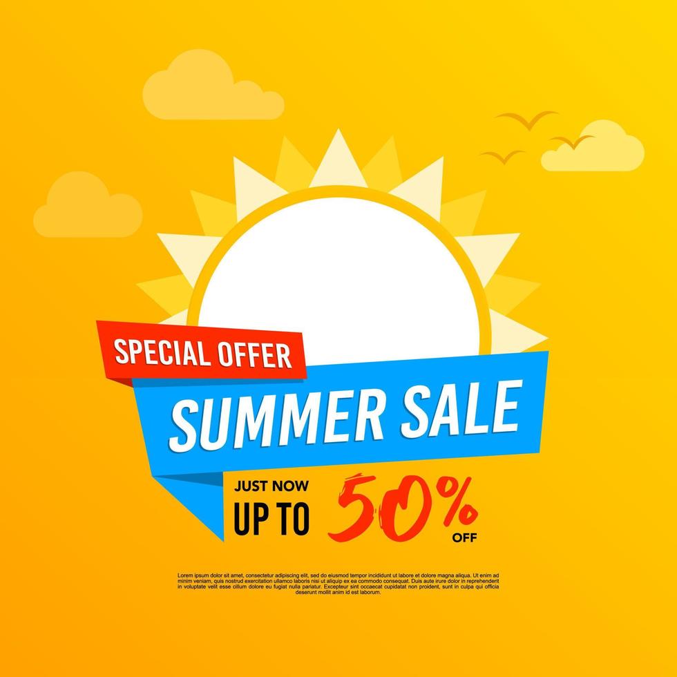 banner de sol de venda de verão ou pôster com desconto especial de 50% de desconto vetor
