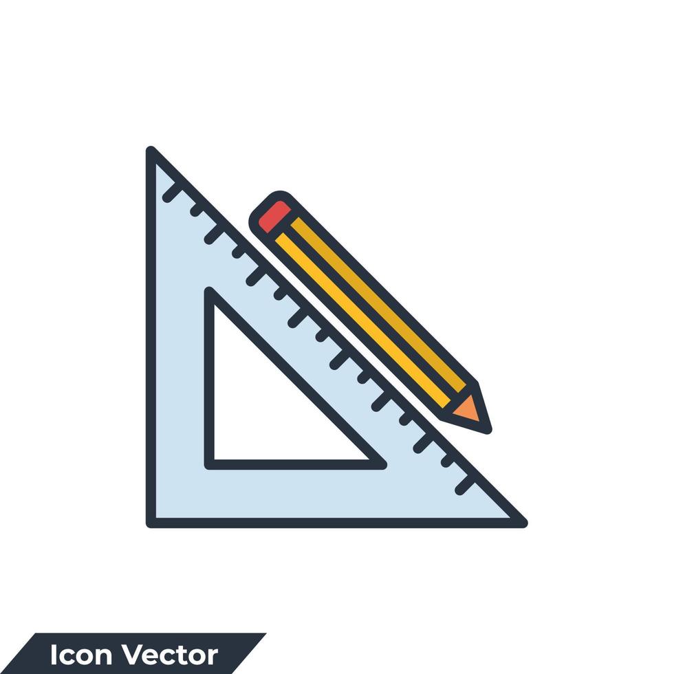 ilustração em vetor governante ícone logotipo. modelo de símbolo de régua de medição e triângulo para coleção de design gráfico e web