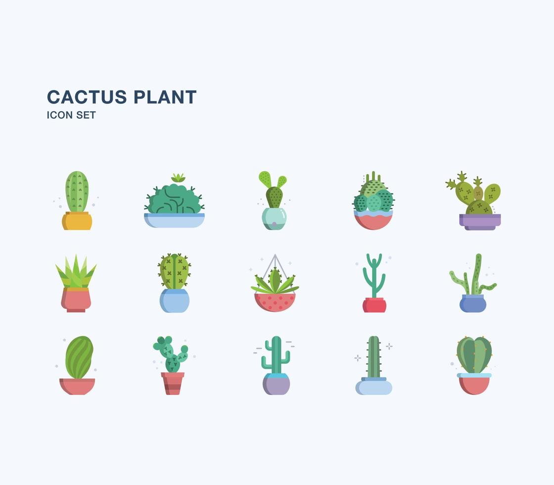 conjunto de ícones plana de planta de cacto vetor