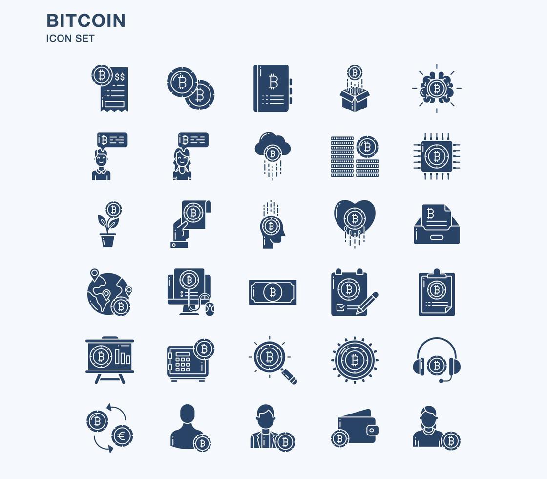 conjunto de ícones sólidos de bitcoin e criptomoeda vetor