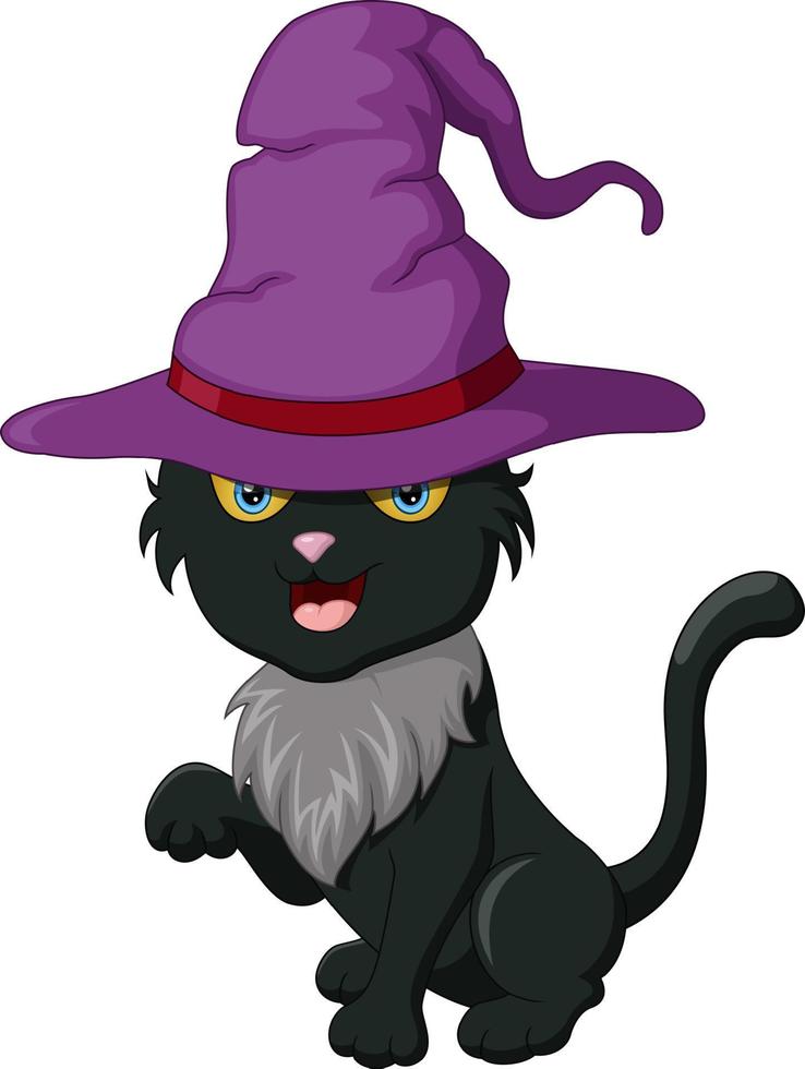desenho de gato preto bonito em um chapéu de halloween vetor