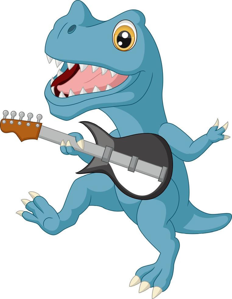 desenho de dinossauro fofo tocando guitarra vetor