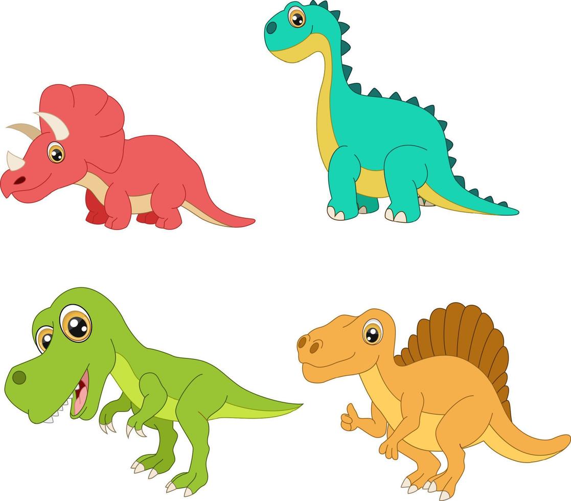 coleção de desenhos animados de dinossauros fofos vetor