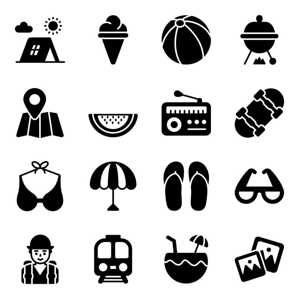 conjunto de ícones de glifo de viagens e turismo. versão light para web e mobile. vetor