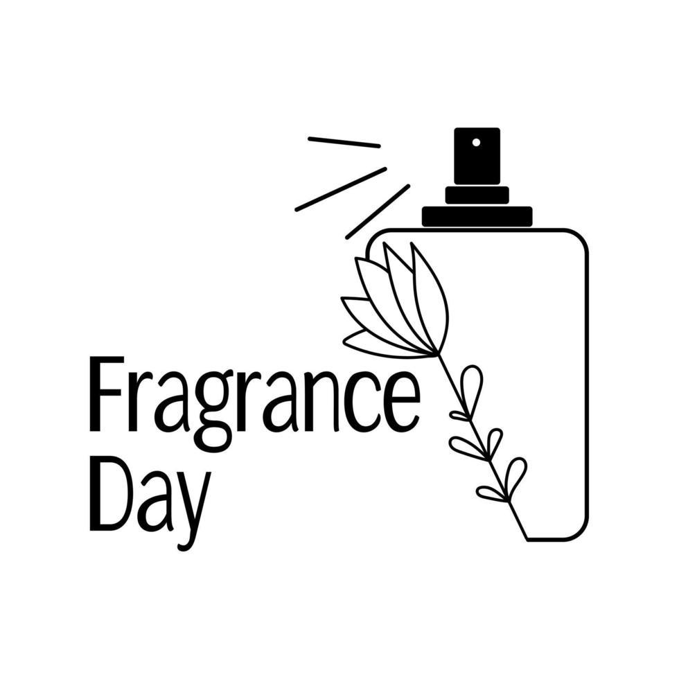 dia da fragrância, frasco de contorno com perfume e elemento floral vetor