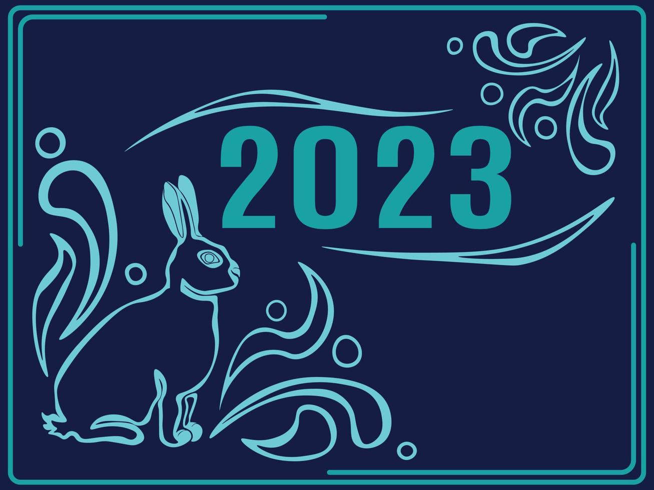 símbolo de ano novo de calendário chinês, banner retangular festivo de coelho de água azul para design vetor