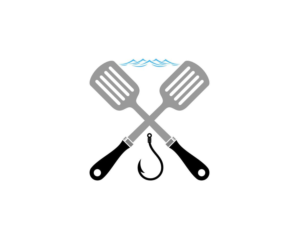 espátula cruzada com logotipo de anzol de pesca vetor