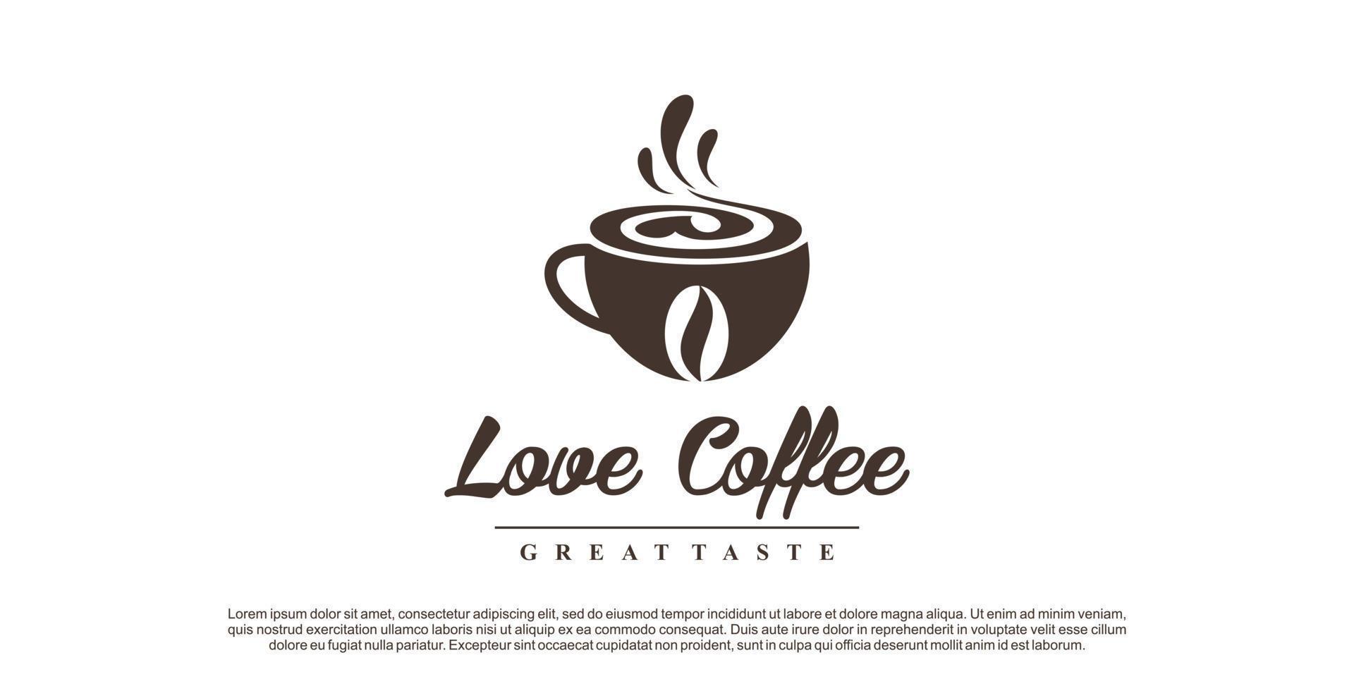 design de logotipo de café com vetor premium de conceito de elemento de amor