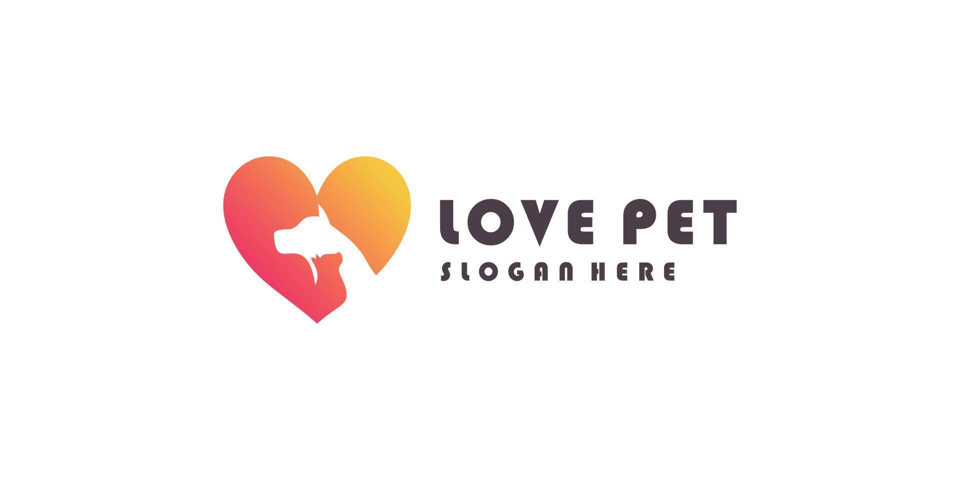 design de logotipo de ícone de amor de animal de estimação com vetor premium de conceito de elemento criativo