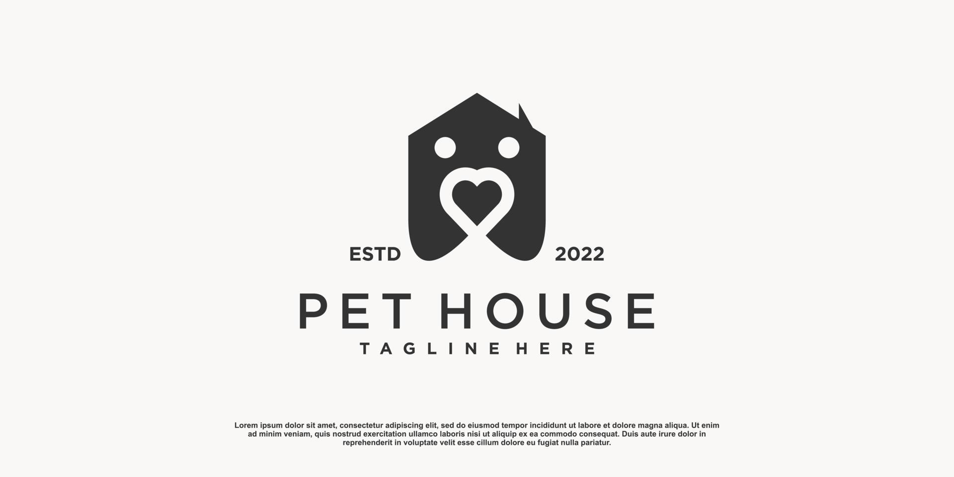 conceito de logotipo de animal de estimação com vetor premium de conceito de amor e casa