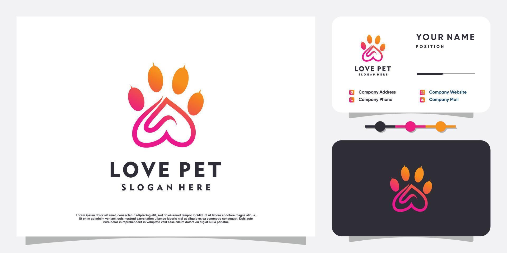 design de logotipo de ícone de amor de animal de estimação com vetor premium de conceito de elemento criativo