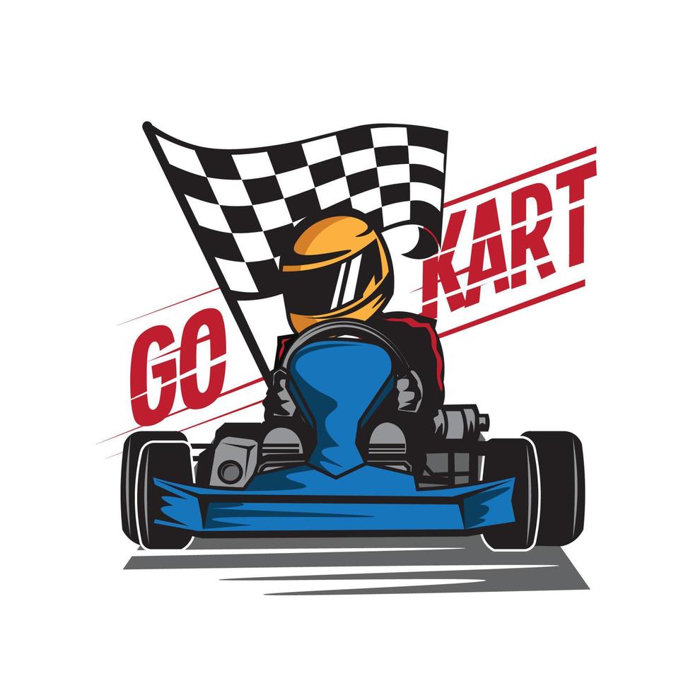 esporte de corrida de kart com bandeira, bom para evento de logotipo também design de camiseta vetor