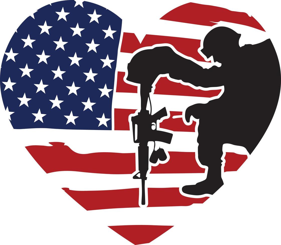 coração de bandeira americana com soldado vetor