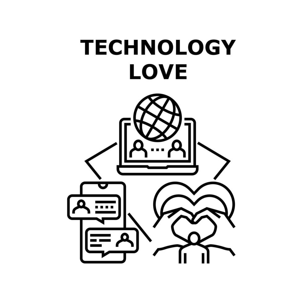 ilustração em preto do conceito de vetor de amor de tecnologia