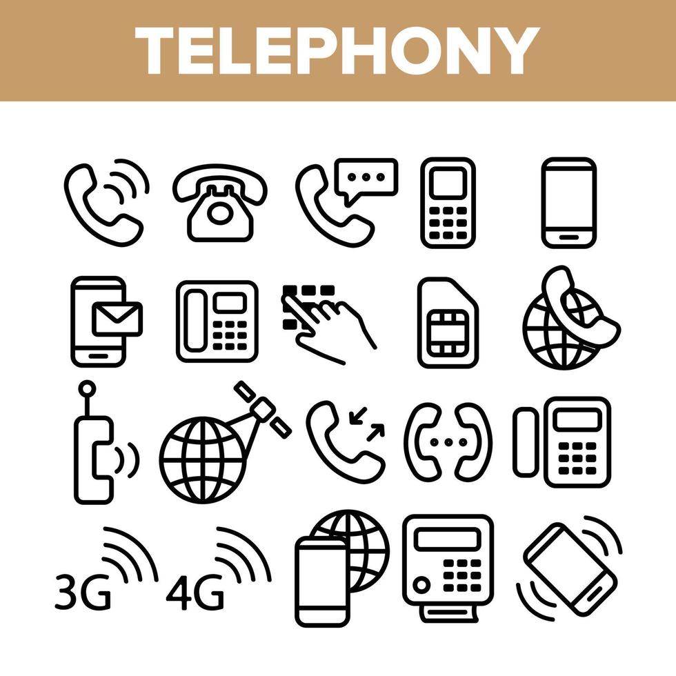 conjunto de ícones de vetor linear do sistema de telefonia global