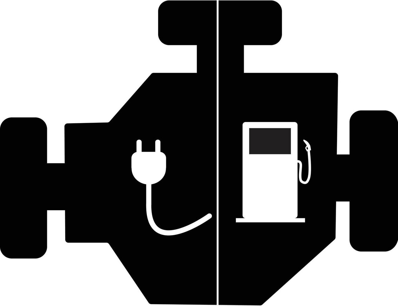 ícone de motor de veículo elétrico híbrido plug-in em fundo branco. sinal híbrido plug-in. estilo plano. símbolo phev. vetor