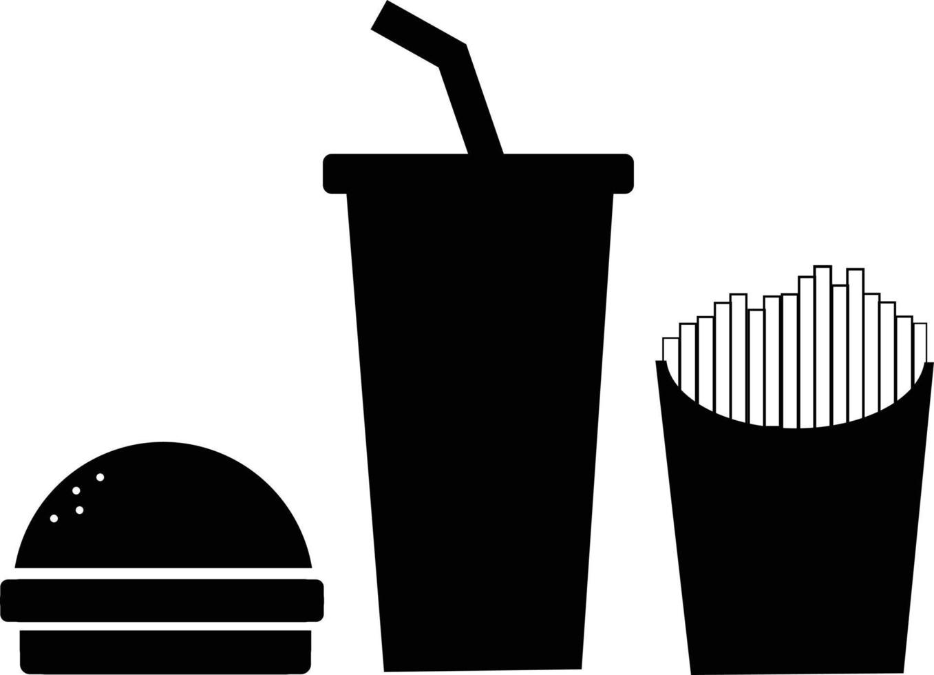 ícone de fast-food em fundo branco. hambúrguer com sinal de refrigerante. símbolo de hambúrguer, batatas fritas e bebidas frias. estilo plano. vetor