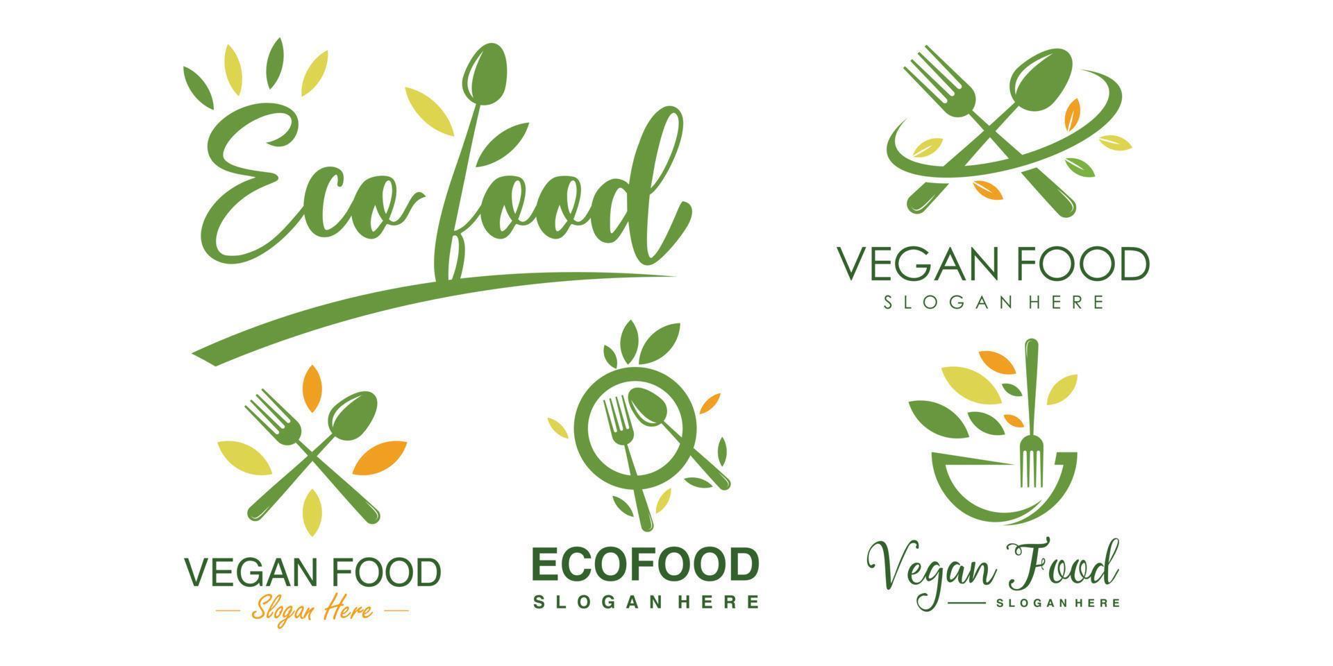 design de logotipo de ícone ecofood com elemento criativo vetor premium de estilo orgânico