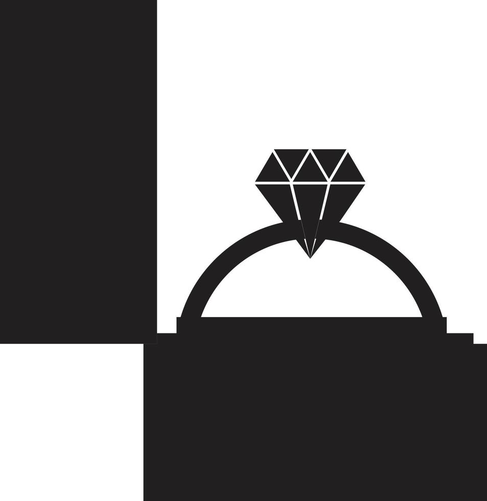 anel de diamante no ícone de caixa em fundo branco. sinal de casado. estilo plano. vetor