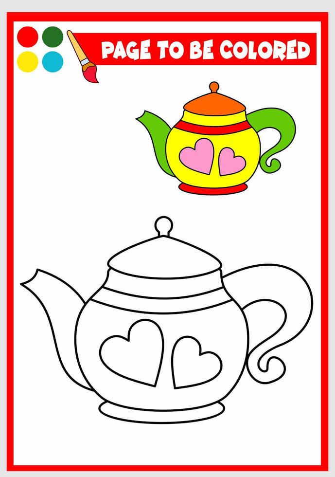 livro de colorir para crianças. bule de chá vetor