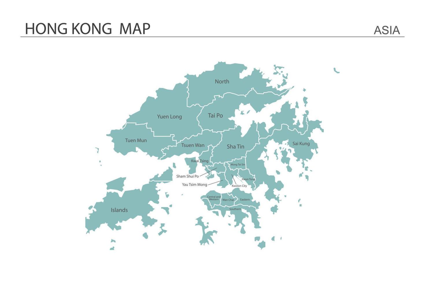 ilustração em vetor mapa de Hong Kong sobre fundo branco. mapa tem todas as províncias e marca a capital de hong kong.