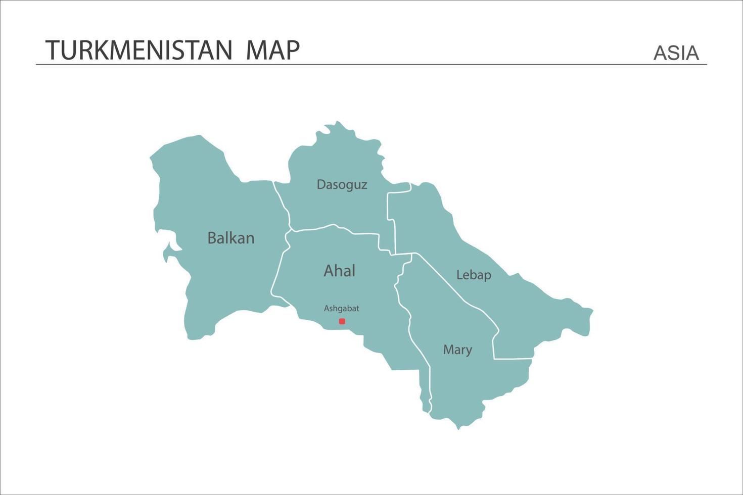 ilustração vetorial de mapa do Turquemenistão sobre fundo branco. mapa tem todas as províncias e marca a capital do Turcomenistão. vetor