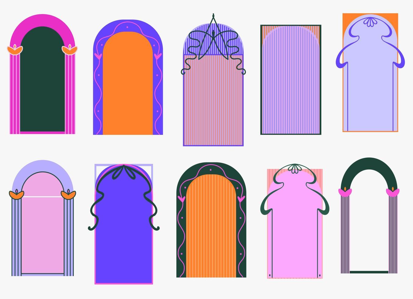 conjunto de molduras coloridas em estilo art nouveau. ilustração vetorial para design de convite. vetor