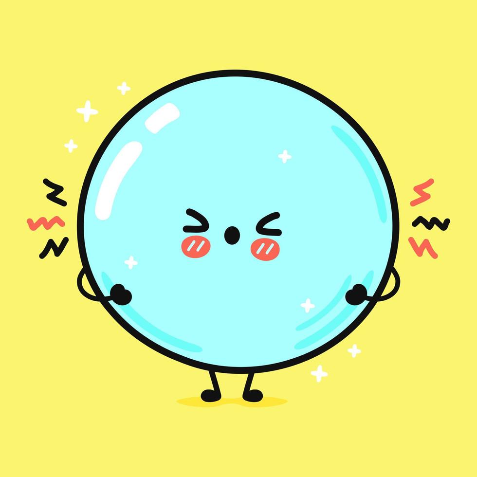 personagem de bolha de sabão bonito com raiva. vetor mão desenhada ícone de ilustração de personagem kawaii dos desenhos animados. isolado em fundo amarelo. conceito de personagem de bolha de sabão triste