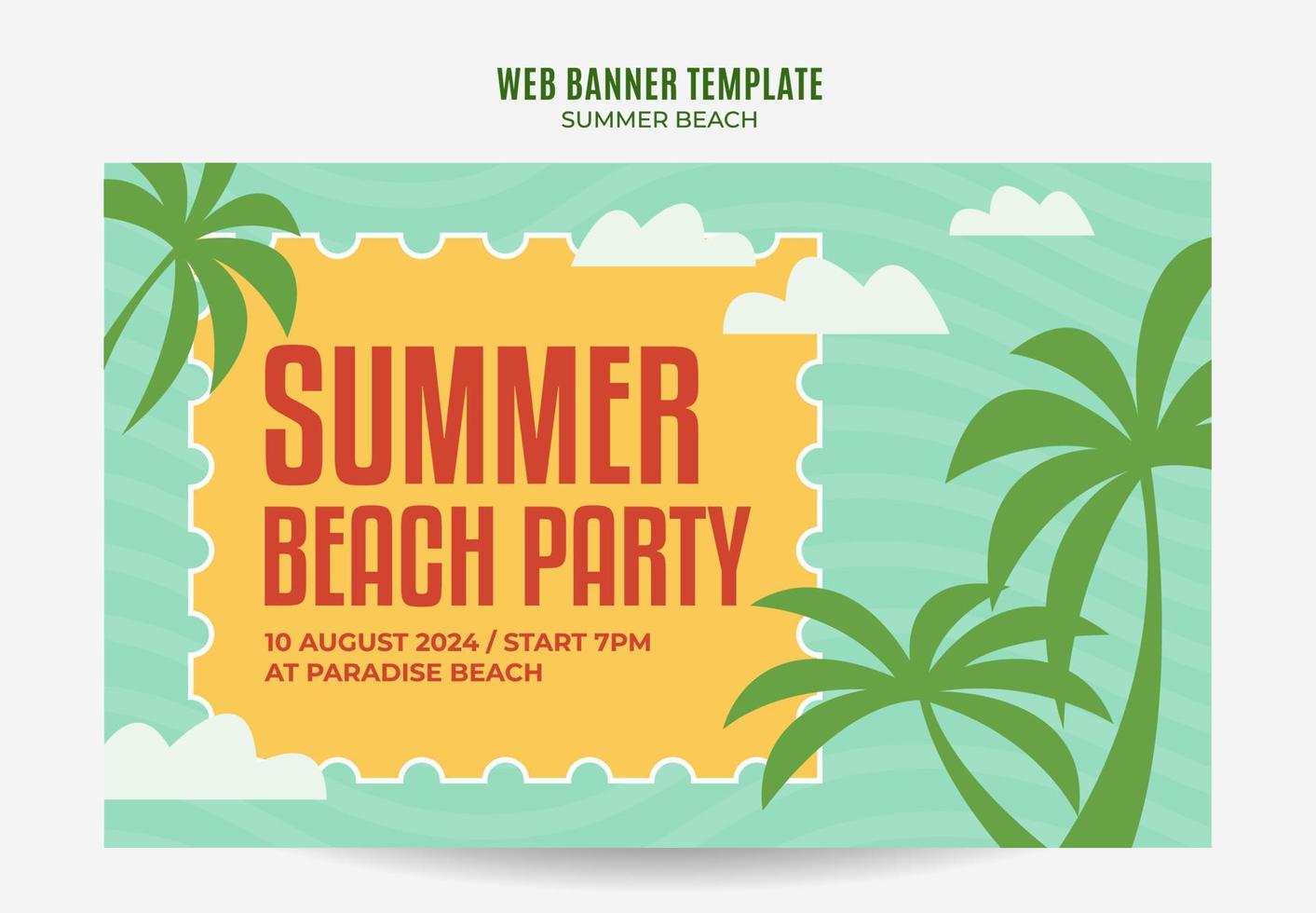 dia de verão - banner web de festa na praia para pôster de mídia social, banner, área espacial e plano de fundo vetor