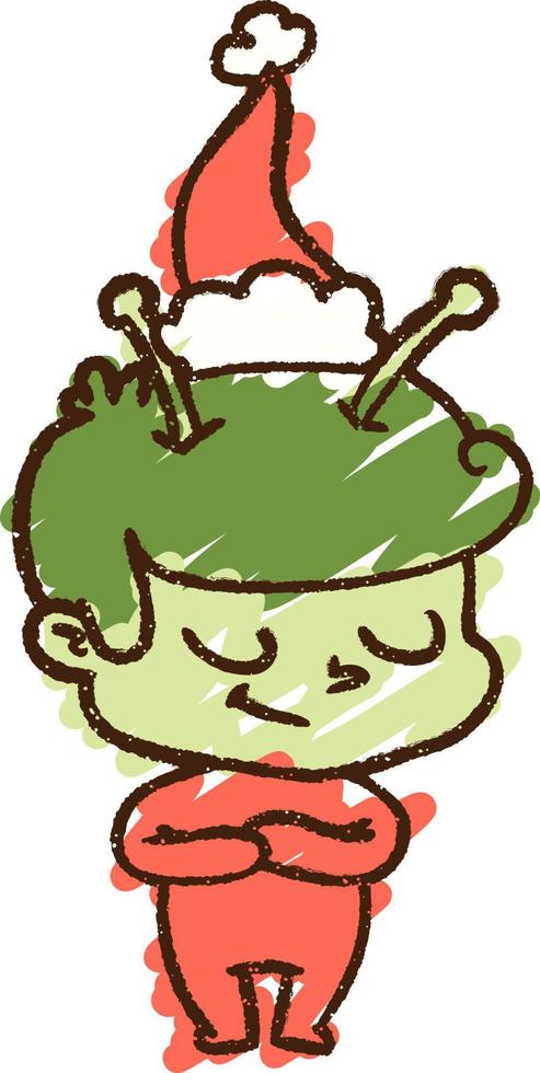 desenho de giz alienígena de natal vetor