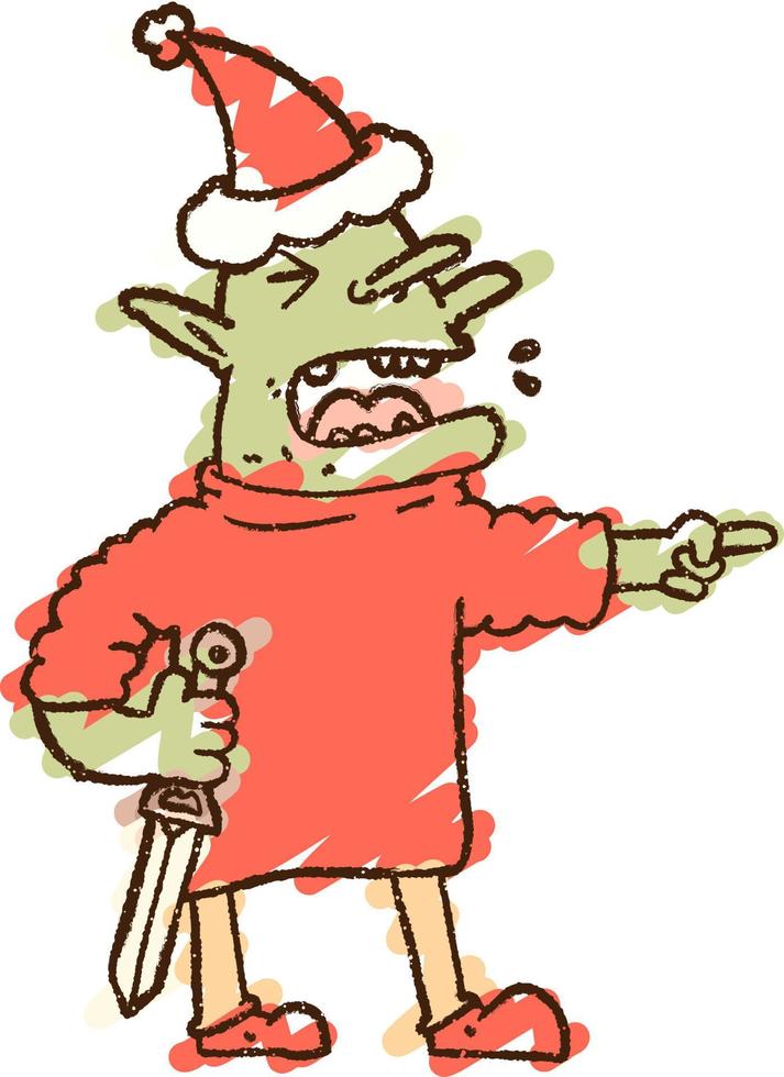 desenho de giz de duende de natal vetor